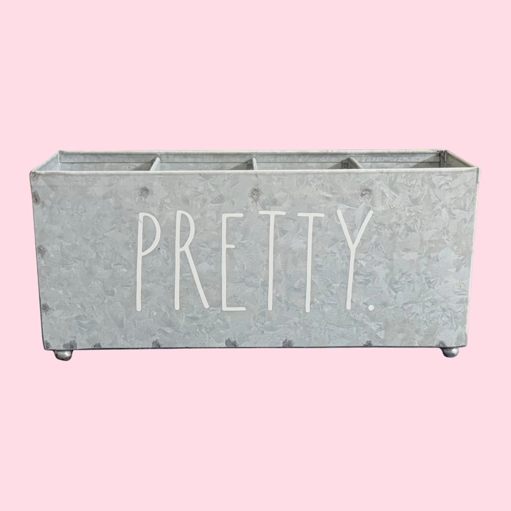 Rae Dunn “Pretty” Galvanized Metal Beauty Organizer – 4 Section Vanity Storage
